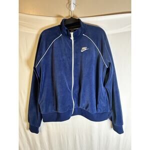 Nike Womens Velour Tracksuit Full Zip Jacket Navy Blue Logo Size L Y2K Velvet